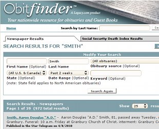 Buscador de obituarios de Legacy.com